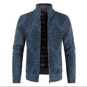 NWOT Mens Knitted Cardigan Full Zip Stand Collar Fleece Lined Coat
